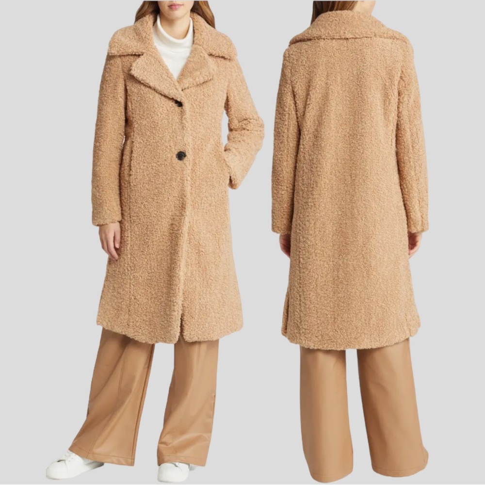 Sam Edelman Faux Shearling Maxi Coat Teddy Bear Womens Tan Winter Gift Lined